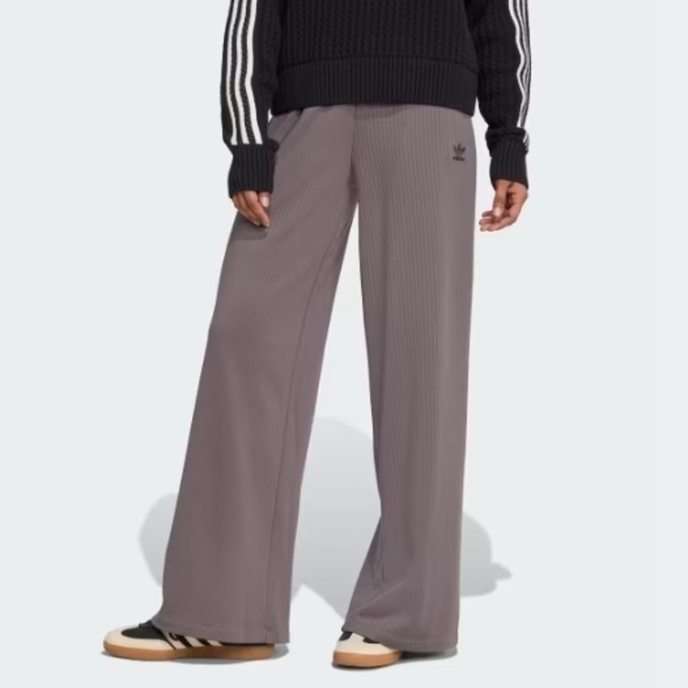 Adidas Wide-Leg Ribbed Rib Cage Pants - Dusty Mauve